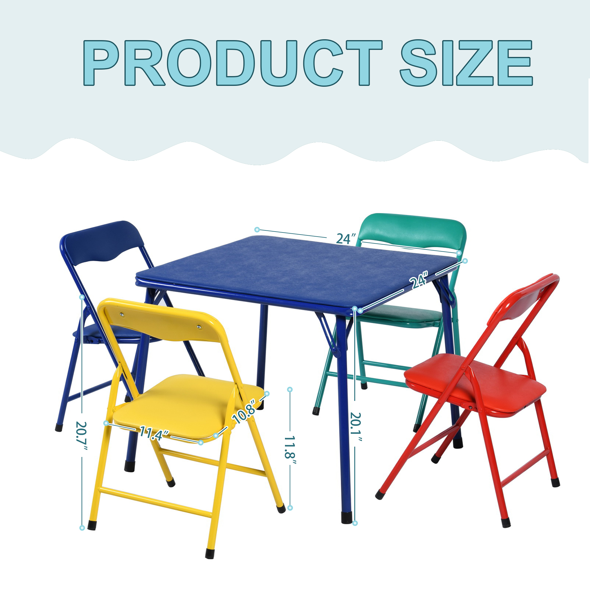 Homy Casa 5-Piece Preschool Activity Table Set, Foldable 24-Inch Kids Table with 4 Colourful Steel Frame Chairs