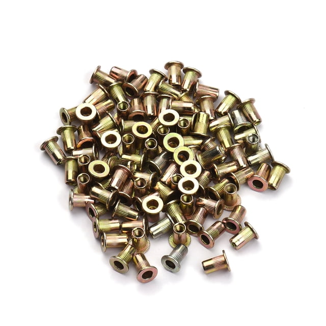 Yeacher 100PCS Rivet Nut Set M3/4/5/6/8/10/12 Zinc Plated Stainless Steel Flat Head Metric Rivet Nut Kit