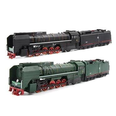 Lubelski 2Pcs 1/87 Retro Steam Train Locomotive Carriage Pull Back Music LED Kids Toy