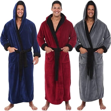 JGJNFE Peignoir pour Hommes, Pyjama pour Hommes, Peignoir Long à Capuche à Blocs de Couleur pour Hommes avec Ceinture à Nouer Grande Taille et Doublure Peluche pour la Maison Confortable Bleu 2TG