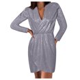 thumbnail image 1 of Pompotops Mode Femmes Casual Manches Longues Sexy V-Cou Solide Automne Pull Robe en Vente, 1 of 4