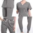thumbnail image 3 of Womens Medical Jogger Scrub Set Summer Outfits 2 Piece Nursing Uniform Short Sleeve Tops Cargo Pants Working Uniforms, Gray, M, 3 of 3