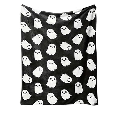 Wiueurtly Halloween Pumpkin GhostSkull Bat BlackCat Printed Flannel Cover Blanket（130*100 Cm/51*39 In）