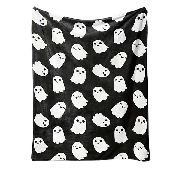 Wiueurtly Couverture en Flanelle Imprimée d'Halloween Citrouille Fantôme Crâne Chauve-Souris Chat Noir (130*100 Cm/51*39 Po)