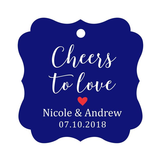 Darling Souvenir Cheers to Love Bottle Tag Personalized Wedding Favor Custom Hang Tags-Blue-100 Tags