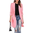 thumbnail image 4 of CEHVOM Women Button Pockets Three Quarter Sleeve Solid Office Coat Cardigans Suit Jacket Long Outwear, 4 of 6