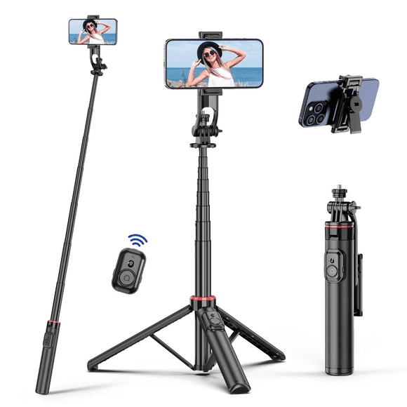 52" Extendable Selfie Stick Tripod, Smartphone Tripod Stand with Detachable Wireless Remote & Phone Holder 360Rotate Portable Travel Tripod Compatible with iphone 15/14/Samsung/Android