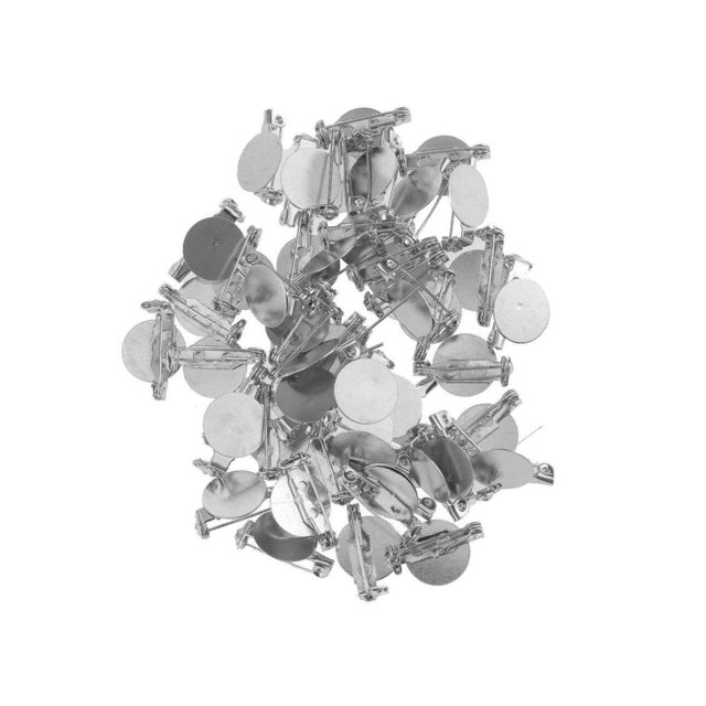 50pcs Silver Brooch Base Blanks Trays Findings Brooch Pin Backs Pins Setting DIY Findings 2 cm