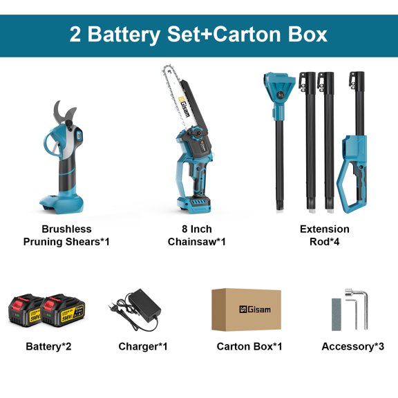 Tronçonneuse Électrique 4 en 1 Sans Balais à Tige Télescopique, Outil de Jardinage pour Taille à Haute Branche 18 V, 2 Batteries