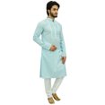 thumbnail image 4 of Atasi Ensemble Kurta Pyjama Bleu de Designer pour Homme Chemise Punjabi Longue en Coton-Petit, 4 of 6