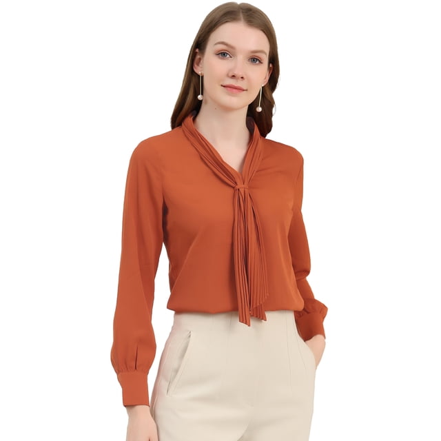 INSPIRE CHIC Chemise Élégante pour Femme de Travail/bureau à Manches Longues Plissée à Col Noué