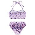 thumbnail image 4 of TiaoBug Girls 2 Pcs Mermaid Bikini Sets Shiny Halter Ruffles Crop Top with Triangle Brief Bathing Suit Tankini Purple A 140, 4 of 5