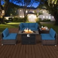 thumbnail image 3 of Costway 6PCS Patio Rattan Furniture Set 42" Fire Pit Table Cover Sofa Cushion Navy, 3 of 10