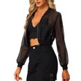 thumbnail image 4 of INSPIRE CHIC Blouson Bomber pour Femmes à Manches Longues Court en Maille Transparente Vestes S Noir, 4 of 7