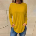 thumbnail image 1 of Mefallenssiah Womens Round Neck Solid Color Fall Blouses Fashion Smocked Long Sleeve Shirts Tops Yellow L, 1 of 5
