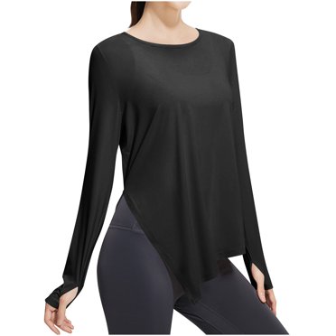 hotojiny Chandails d'Entraînement à Manches Longues pour Femmes, Respirants, Hauts de Course et de Yoga, Coupe Ample, Col Rond, T-Shirt de Sport Athlétique