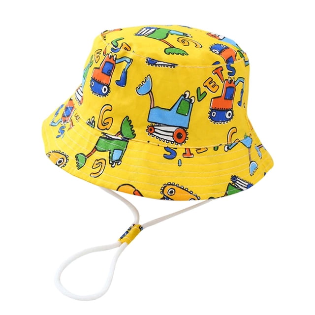 Casquette Enfant Fille Kids Baby Adjustable Bucket Hat Solid Cartoon Print Cotton Lightweight Breathable Wide Brim Fisherman Cap Infant Sun Hat Yellow One Size