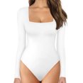 thumbnail image 1 of fartey Justaucorps à Manches Longues pour Femmes Noir Col Carré Extensible Coupe Ajustée Hauts Justaucorps Combinaison Gaine, 1 of 5