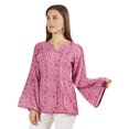 thumbnail image 2 of Moomaya Printed Top Full Sleeve Pleated Rayon Kurta Short Tunic Summer Blouse For Women, 2 of 7