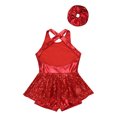 thumbnail image 4 of Riismen Robe Justaucorps Sans Manches à Paillettes Brillantes pour Filles Enfants Costume de Danse Latin Jazz Salsa Samba Rumba Rouge 16, 4 of 5