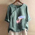 thumbnail image 2 of CHUANK Hauts pour Femmes en Liquidation à Moins de 10 $ Hauts pour Femmes Décontractés Printemps Été Manches Longues en Coton et Lin Imprimé Graphique Pissenlit Col Ras du Cou Blouses Vintage Hauts Grande Taille, 2 of 6