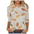 thumbnail image 1 of Pompotops T-shirt de Mode pour Femme Mi-Long Manches 3/4 Blouse Col Rond Hauts Décontractés Liquidation, 1 of 5