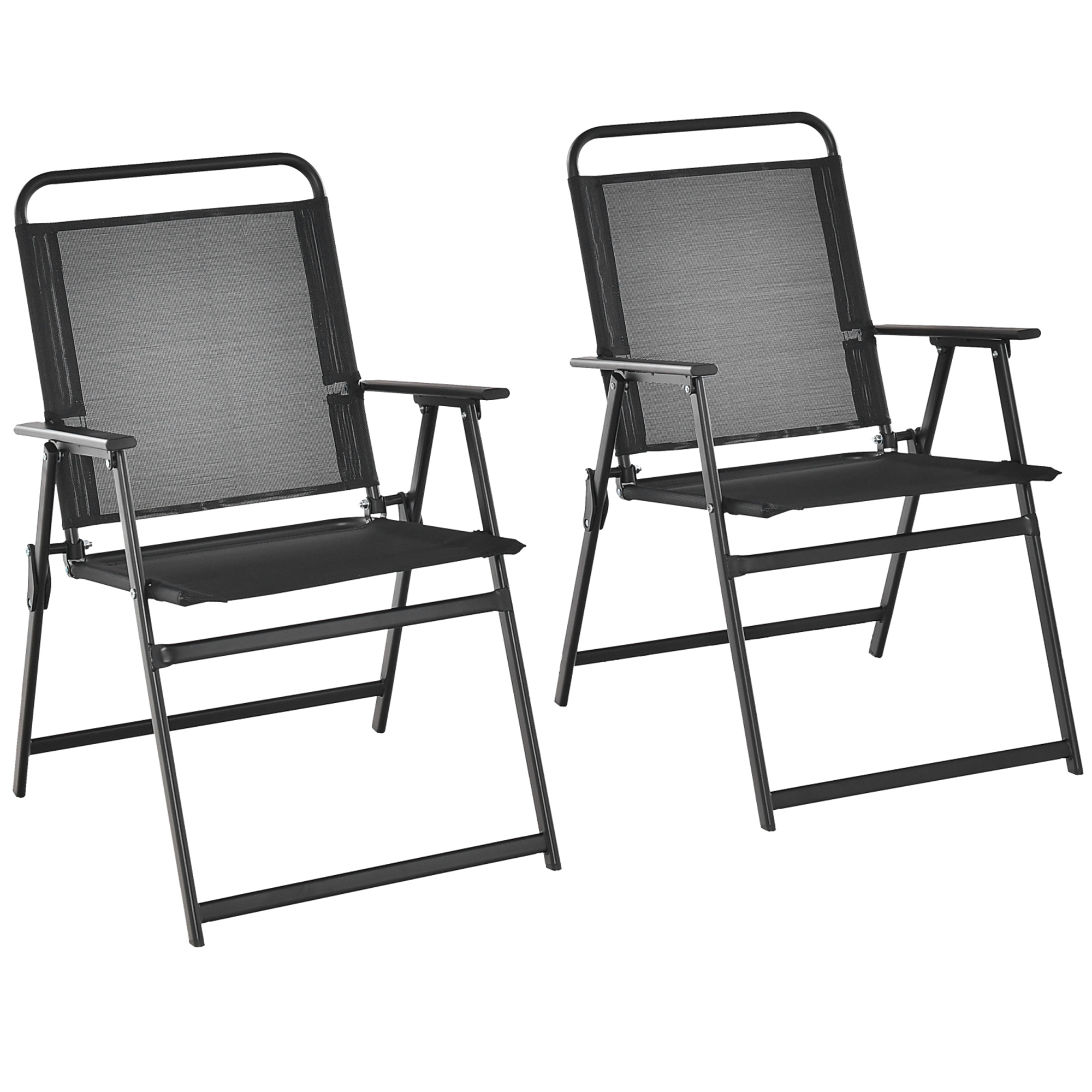 Costway Ensemble de 2 Chaises de Patio Pliantes avec Dossier et Accoudoirs Chaises de Plage de Camping Noir