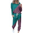 thumbnail image 1 of CHUANK Womens Sport Set Long Sleeve Patchwork Color with Loose Cozy Petite Sweatpant Trendy Fall Winter Suits (X-Large  Pink), 1 of 5