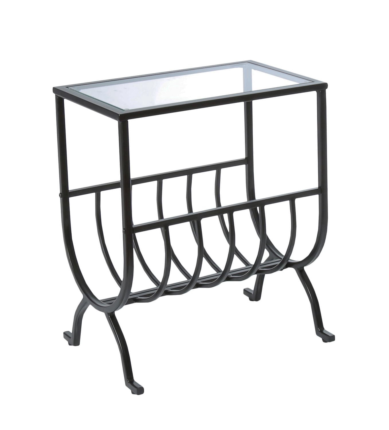Monarch Specialties Table D'appoint, Côté, Bout, Magazine, Table De Nuit, Étroit, Salon, Chambre À Coucher, Métal, Verre Trempé, Noir, Dégager, Transitionnel
