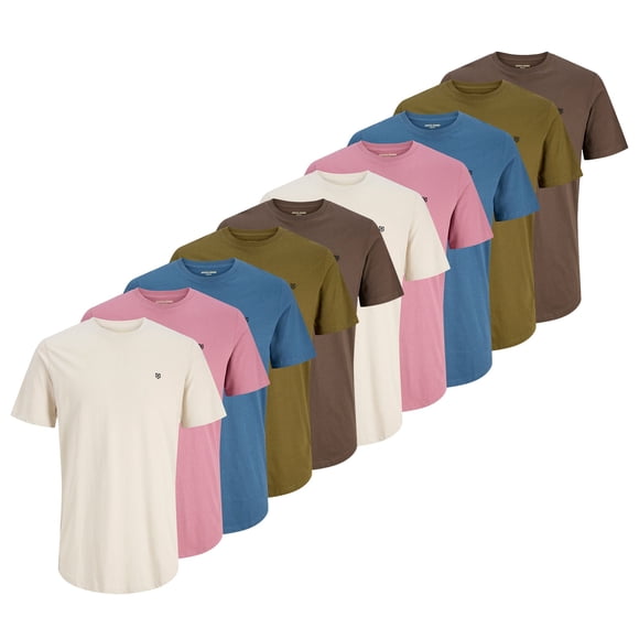 JACK&JONES T-shirt pour Homme, Lot de 10 - T-shirt JPRBLABRODY Col Ras du Cou 10 Pk, Manche Courte, Col Ras du Cou, Coton Brun/bleu/rose TG (Très Grand)