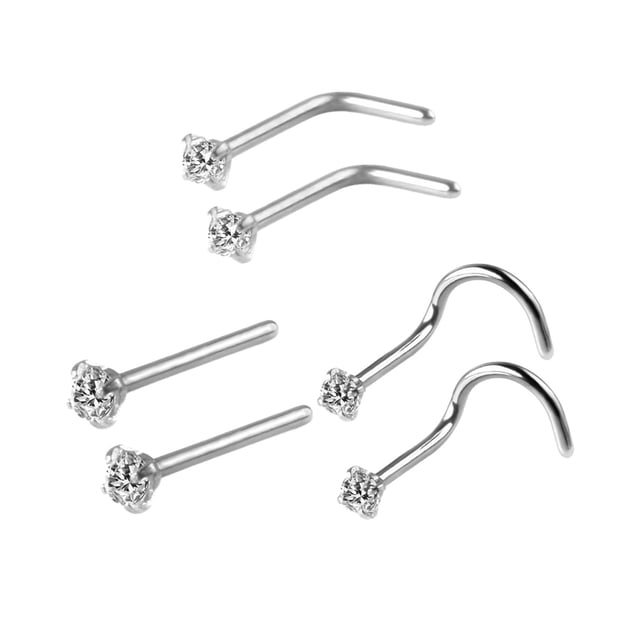 6Pcs Nose Studs, Nose Screws Rings Set, Nose Rings for Women, Men Birthday Gifts Argent
