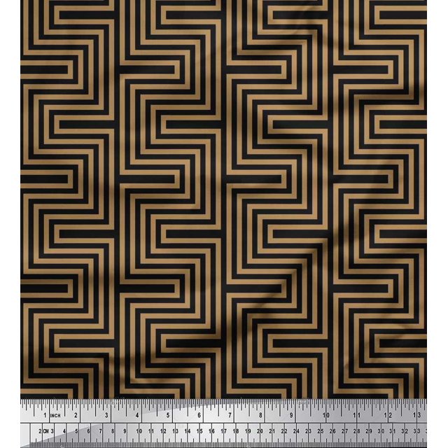 Soimoi Poly Georgette Fabric Square & Spiral Geometric Print Fabric by Yard 42 Inch Wide
