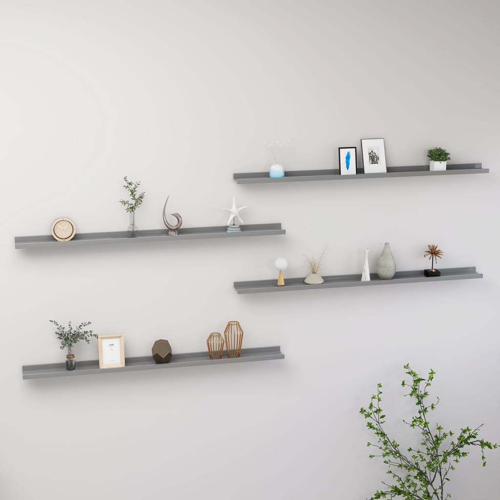 vidaXL Étagères Murales 4 Pcs Gris 115x9x3 cm