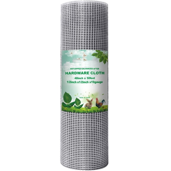 Amagabeli Tissu de Quincaillerie 48x50 1/2 Po Galvanisé après Soudage Calibre 19 Fil Carré pour Poulet Galvanisation après Soudage Rouleau de Maille de Clôture Plate-Bande de Jardin Supports pour Plantes Filet pour Volaille Cage Clôture à Serpent JW007