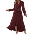 thumbnail image 1 of Gspmoly Robes d'Été, Robe Bohème Décontractée pour Femmes à Col en V à Manches Longues, Robe Longue, Robes de Travail pour Femmes en Liquidation, 1 of 6