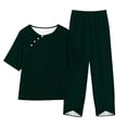 thumbnail image 4 of Yuyuzo Ensembles Détente pour Femmes, Hauts à Col Rond à Boutons, Pantalons Amples avec Poches, Ensemble Assorti d'Été 2 Pcs, 4 of 4