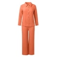 thumbnail image 4 of GDREDA Womens Cotton Linen Set 2 Piece Outfits Summer Button Down Shirt Wide Leg Pants Matching Sets Orange,M, 4 of 5