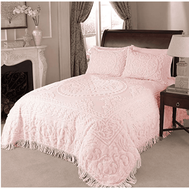 Beatrice Home Fashions Medallion Chenille, Standard Sham, Blush