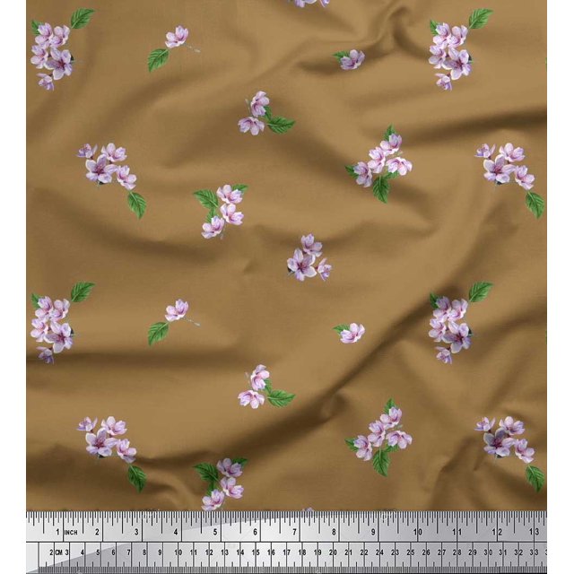 Soimoi Rayon Fabric Leaves & Azalia Floral Fabric Prints by Yard 56 Inch Wide