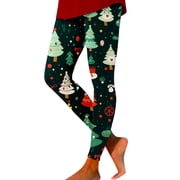 Zhanying Christmas Tree Leggings Women Affordable Slimming Hip-Lifting Cut Patterned Leggings for Women Green XL