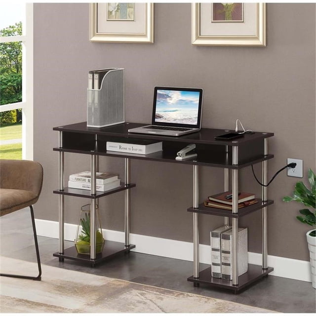 Designs2Go Bureau d'Étudiant Sans Outils avec Station de Recharge, Fini Bois Espresso
