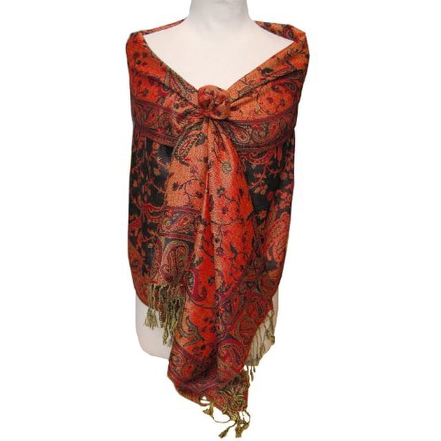 Peach Couture Elegant Reversible Paisley Pashmina Shawl Wrap