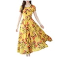 thumbnail image 1 of Hontri Robe Décontractée pour Femme Offres à Moins de 15 $, Mode Femme Été Grâce Mi-Mollet Manches Courtes Robe de Plage Imprimée Jaune 3TG, 1 of 7