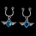 thumbnail image 2 of KLKCMS 1 Pair Angel Wing Heart Dangle U Shape Nipple Non Piercing Body Jewelry Blue, 2 of 9