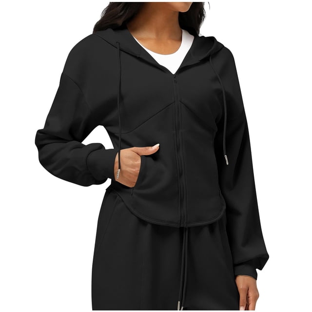 Wensltd Chandails à Capuchon Zippés pour Femmes avec Poches Mode Confortable Coupe Ajustée Chandail
