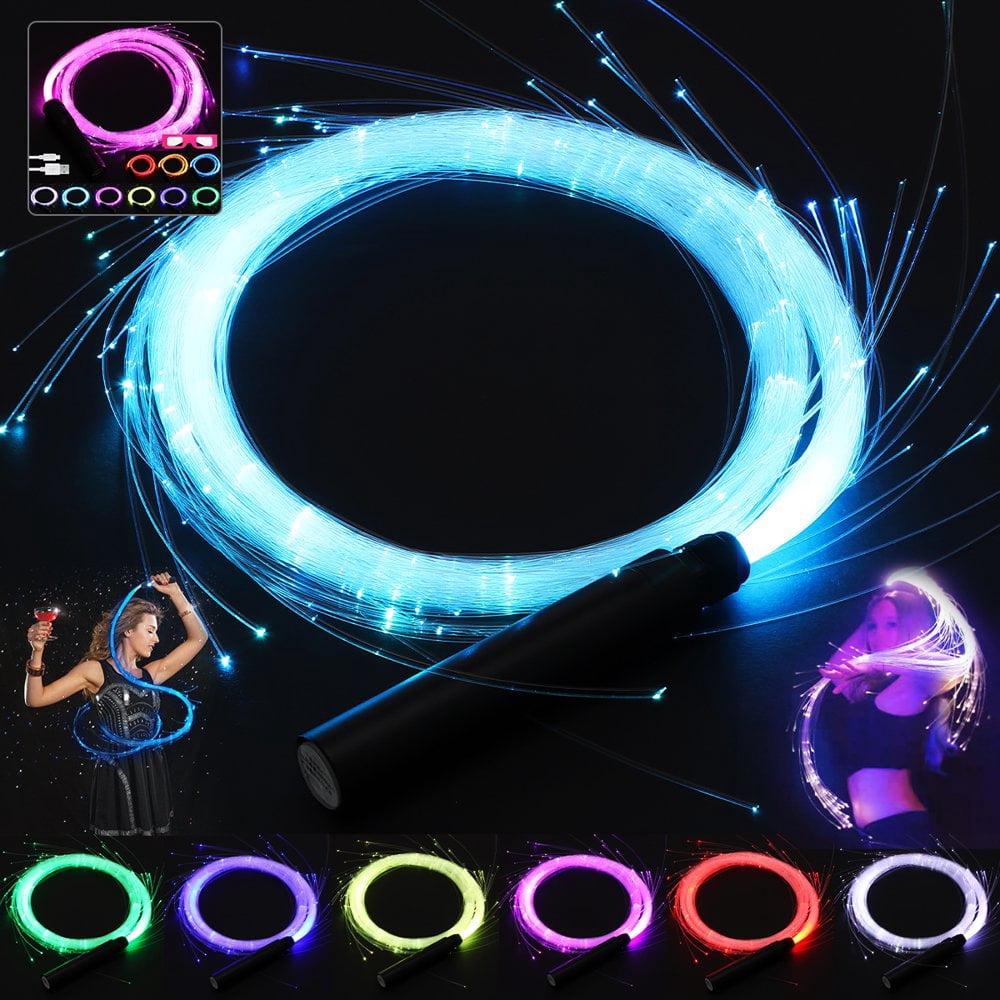 Reusable LED Fiber Optic Whip USB Rechargeable Dance Whip Toys 10 Colors 36 Light Effect for Dancing Parties Light Shows Music Festivals