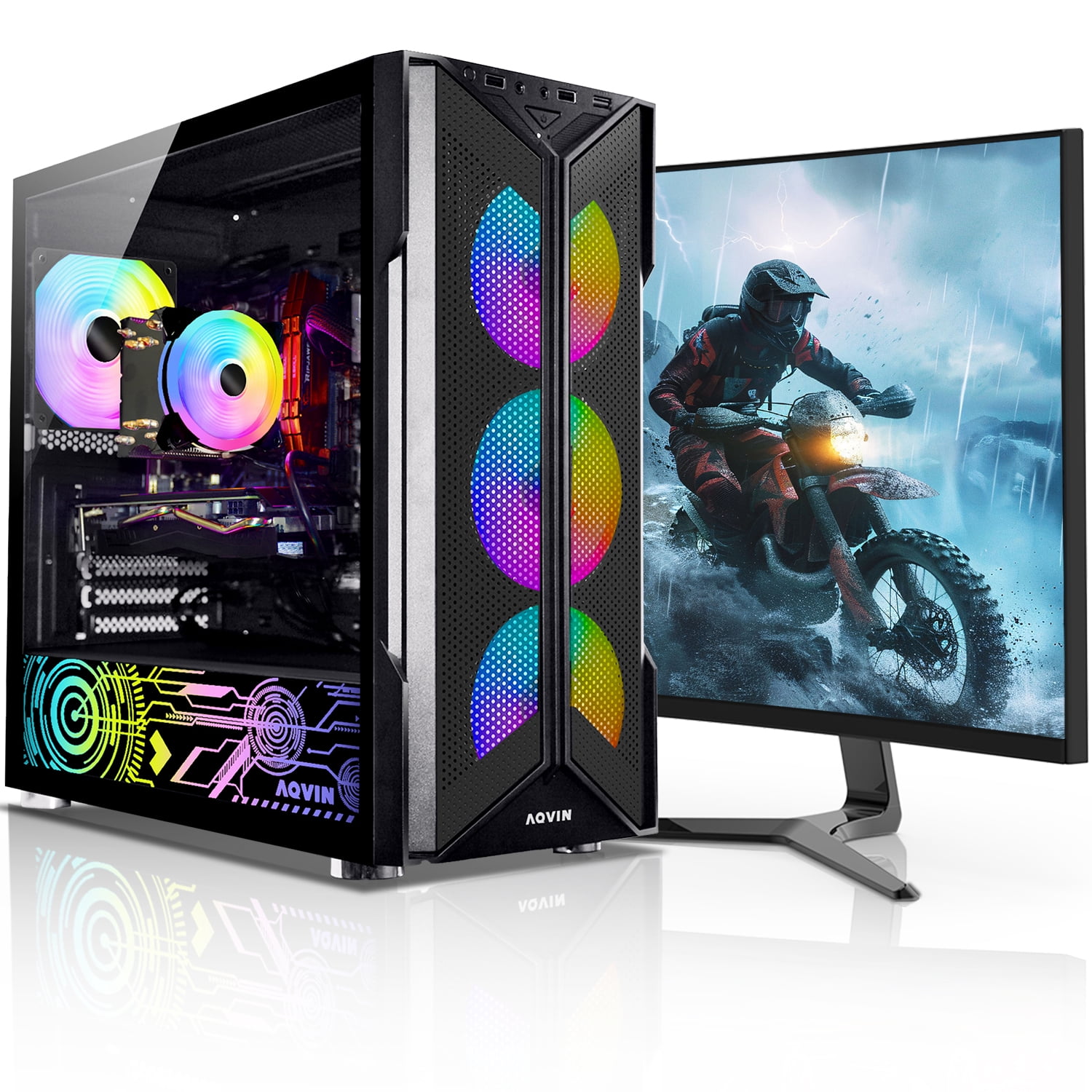Gaming PC Desktop Computer Tower With Intel Core i7 Up to 4.6Ghz, GeForce RTX 3050 8GB GDDR6 (HDMI), 1TB SSD,32GB DDR4 RAM, 27 inch Gaming Monitor ,Windows 11 Pro, Gaming Keybaord and Mouse,Black