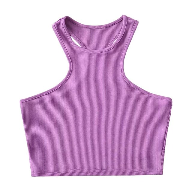 AherBiu Workout Tops for Women Racerback Sleeveless Cropped Ribbed Tank Top Crewneck Slim Yoga Cami Shirt