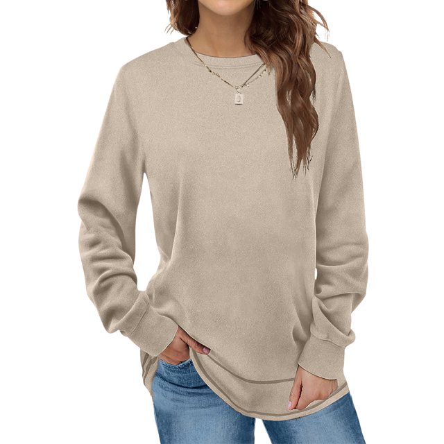 zanvin Hauts d'Automne pour Femmes, Mode Femme Automne Hiver Uni à Col Rond, Chandail à Manches Longues, Cadeau de Noël