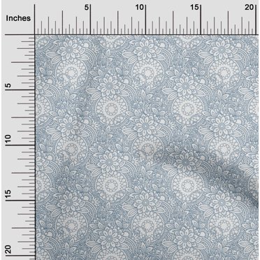 oneOone Georgette Viscose Grayish Blue Fabric Floral Mandala Sewing Craft Projects Fabric Prints By Yard 42 Inch Wide
